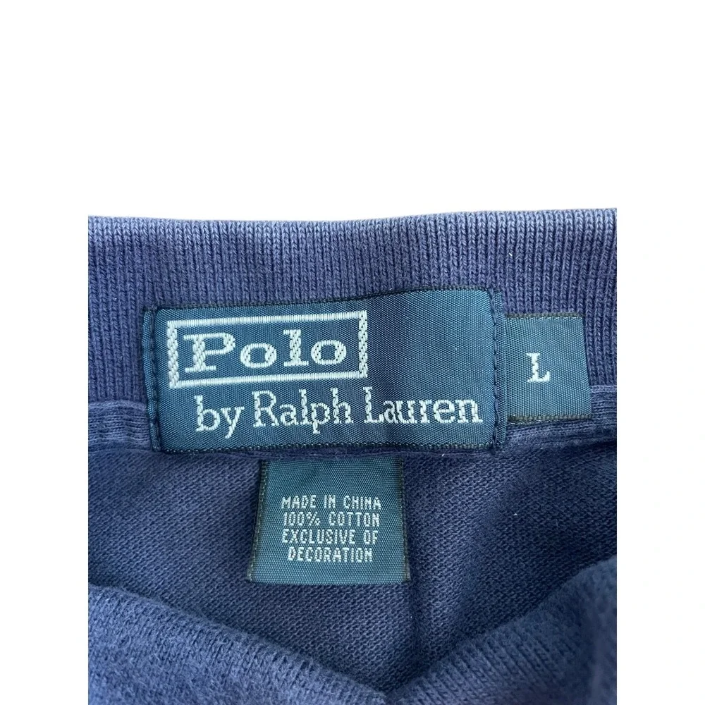 Polo Ralph Lauren Mens Large Navy Blue Short Sleeve Pique Cotton Polo Shirt Logo